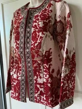 Soft Surroundings Mid Length Floral Jacket- Red & White NEW- SZ M