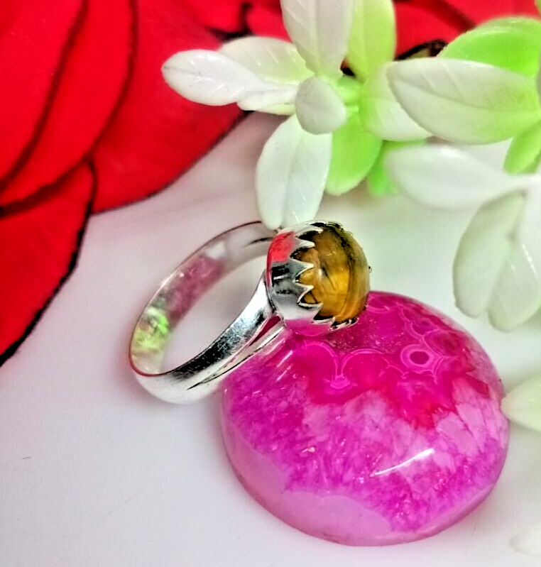 Tyger Eye Natural Gemstone Ring 925 Sterling Silver Handmade Unic