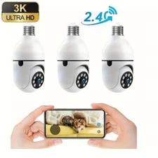 3PC Wireless Light Bulb Security Camera 2.4G WiFi Outdoor Home Bulb Camera 1080P