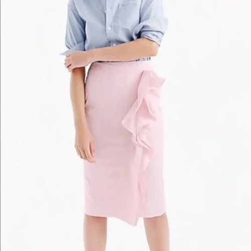 J. Crew Pink & White Striped Ruffled Pencil Skirt - Size 6 - New with Tags
