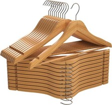 Natural Wooden Coat Hangers Suit Garment Hangers Trouser Bar Set Non Slip Notch