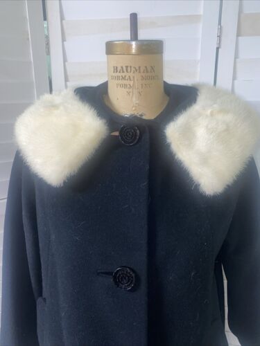 Abrigo de lana Godchanx’s vintage años 50 60 cuello de piel de visón longitud media - Imagen 5 de 10