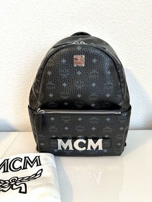 MCM Stark Rucksack large Backpack Schwarz Abnehmbare Pochette Tasche