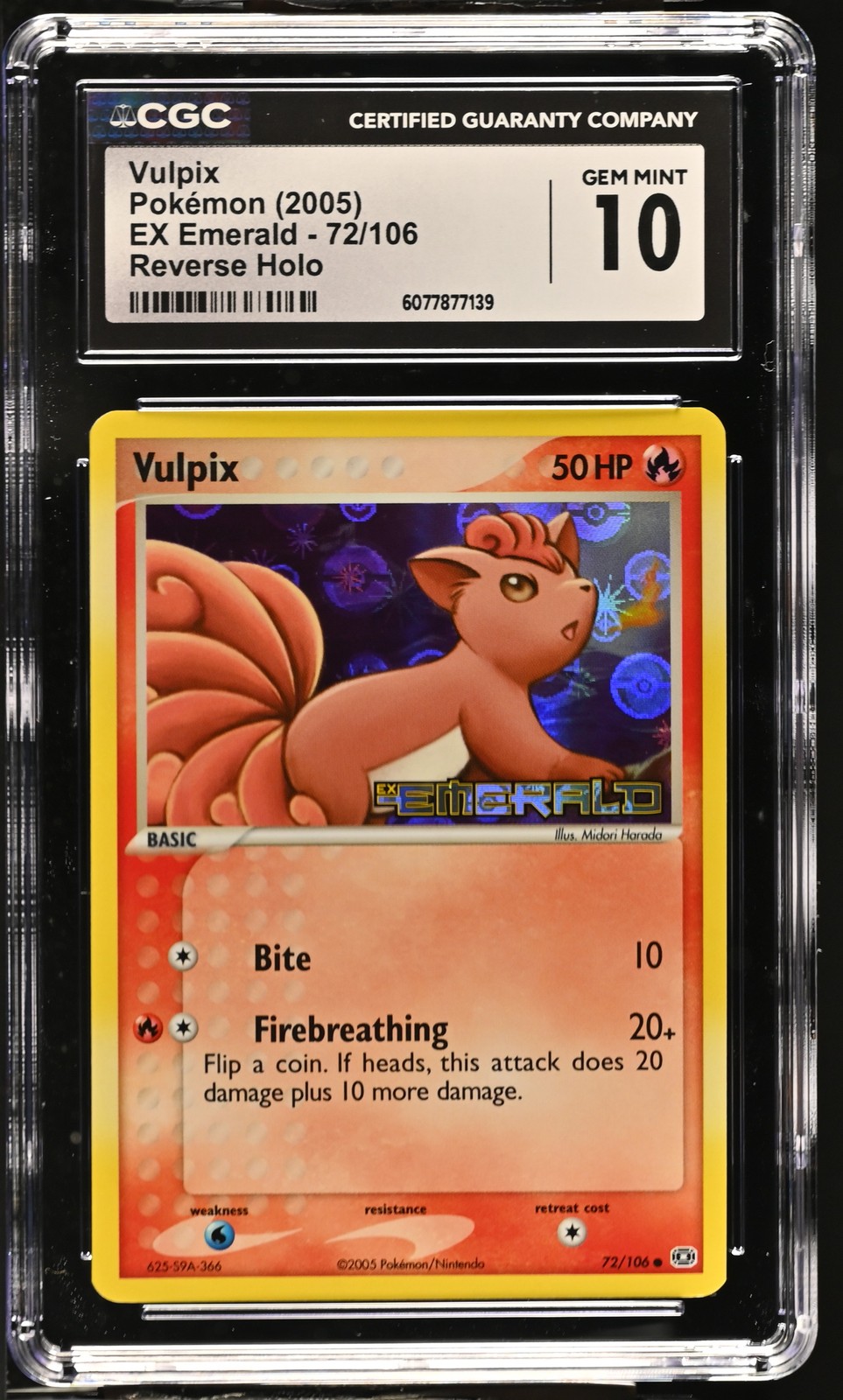 CGC 10 GEM MINT Vulpix 2005 EX Emerald 72/106 Reverse Holo STAMPED Pokemon Card