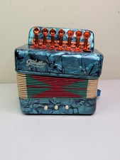Vintage Goodlin Button Box Accordion Pearloid Blue MOTS Finish Working