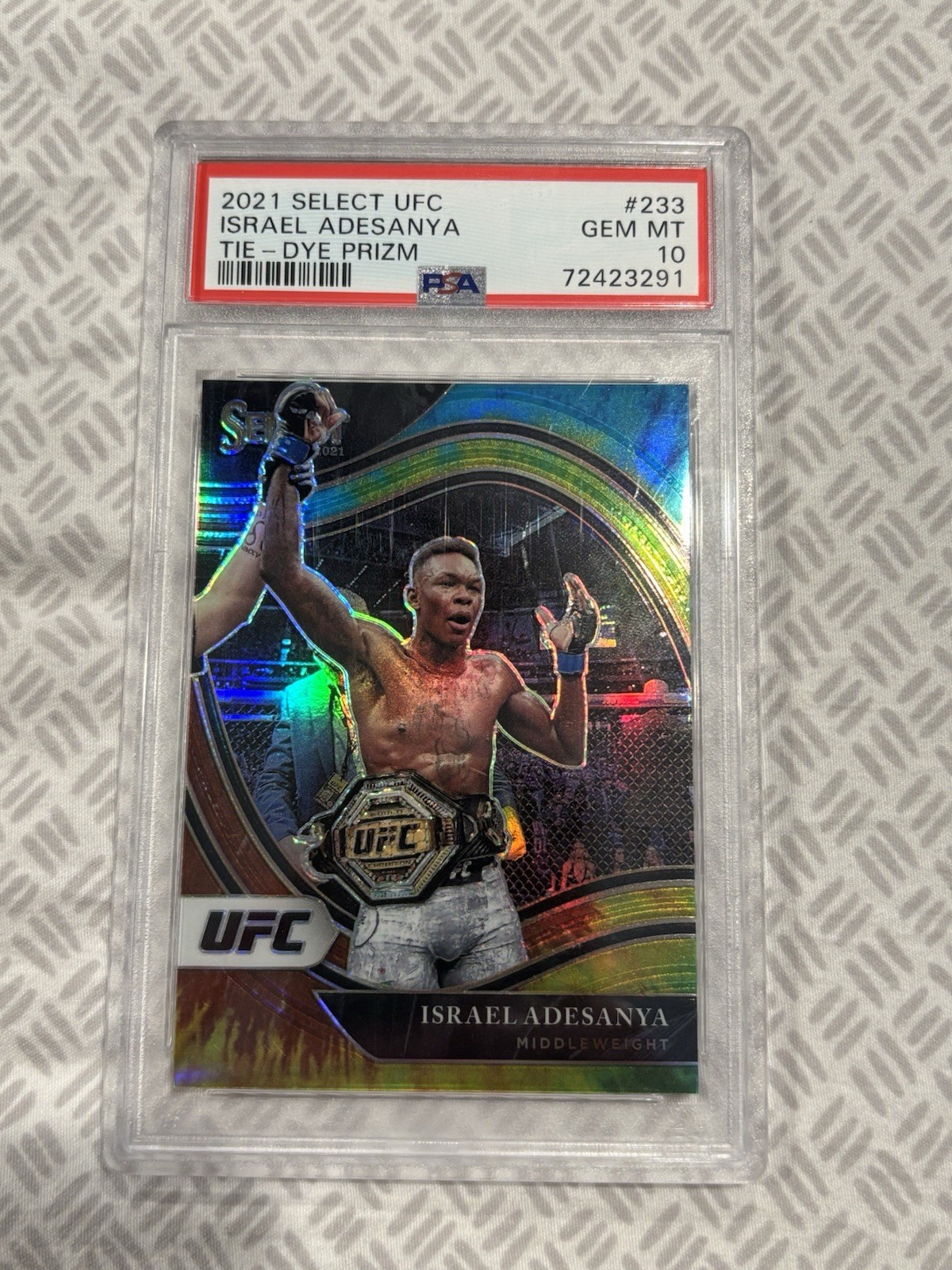 2021 Panini Select UFC - Octagonside Israel Adesanya #233 Tie-Dye Prizm /25