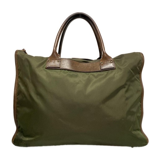 Auth Felisi - Brown Khaki Leather Nylon Hardware Tote Bag - Picture 3 of 11