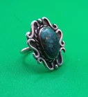 Vintage Very pretty Unmarked Sterling Silver Turquoise Size 7 Ring Ornate Lovely