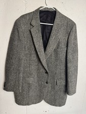 Harris Tweed Blazer Sport Coat Gray Wool Jacket Herringbone Men  s Medium Vintage