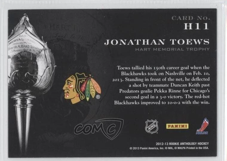 2012-13 Panini Rookie Anthology Contenders Hart /999 Jonathan Toews #H11 - Image 2 of 2