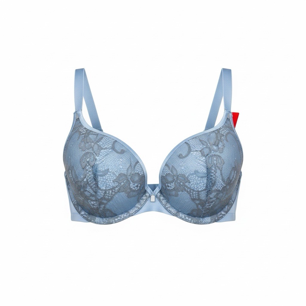 SPANX Pillow Cup Lace Push-Up Plunge Bra SF0815 Powder Blue/Grey 32C NWT