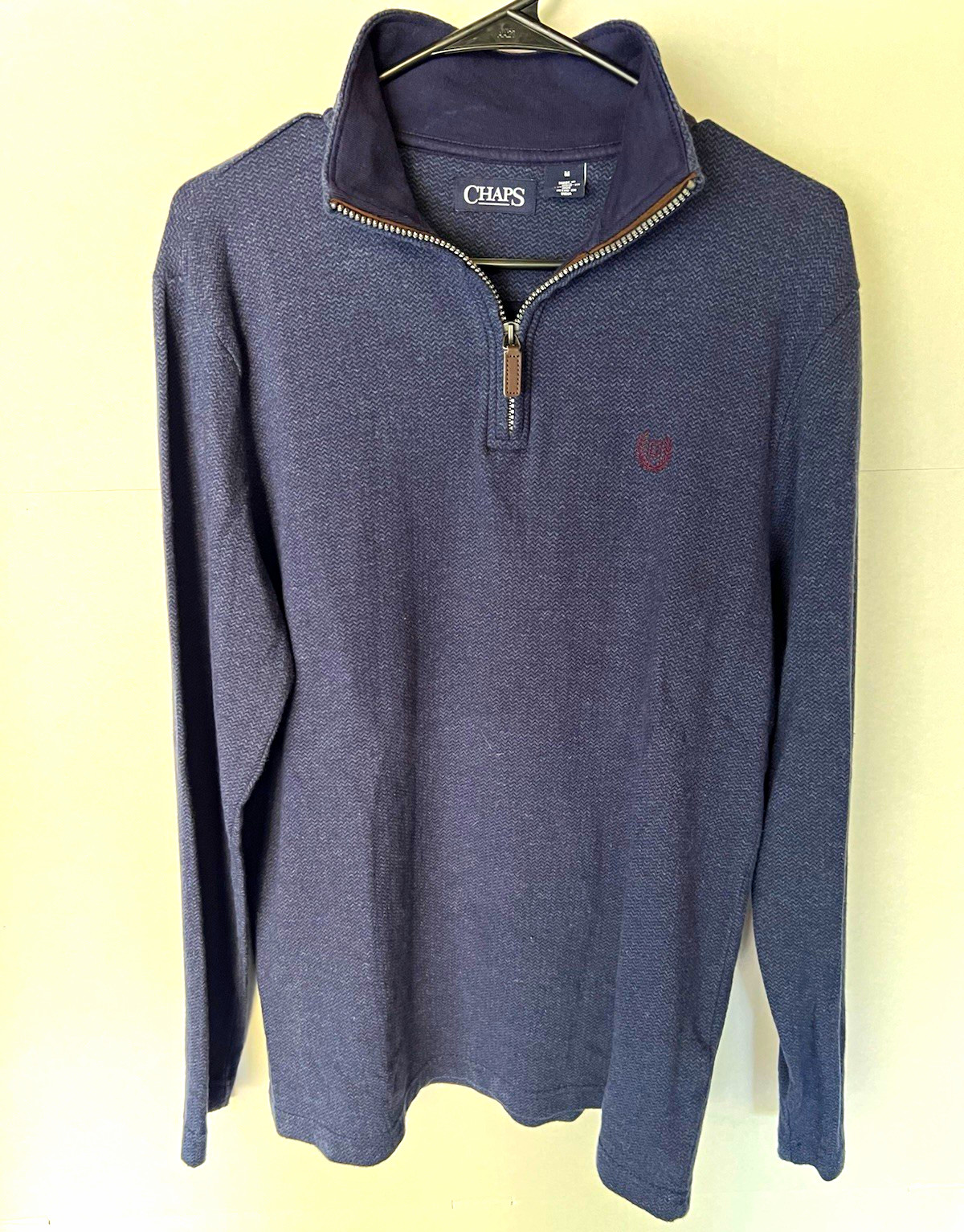 Chaps Men's Blue Knit 1/4 Zip Mock Neck Pullover Sweater Chevron