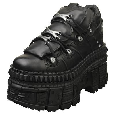 New Rock Unisex M-WALL106-S9 Plateaustiefel aus Leder in Schwarz - 36 EU