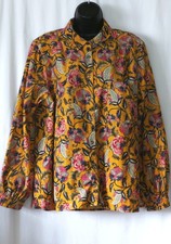 ANTHROPOLOGIE Pilcro Sigourney Gold Print Crdry Blse 50 In Chst 28 In Lng XL EXC