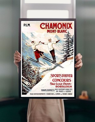 Chamonix Mont-Blanc 1910 POSTERDRUCK A1 Vintage Skifahren Französisch Sport Wandbild
