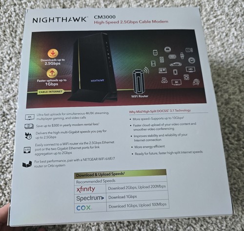 Netgear CM3000 Nighthawk DOCSIS 3.1 High-Speed Cable Modem - CM3000-100NAS - Afbeelding 2 van 8