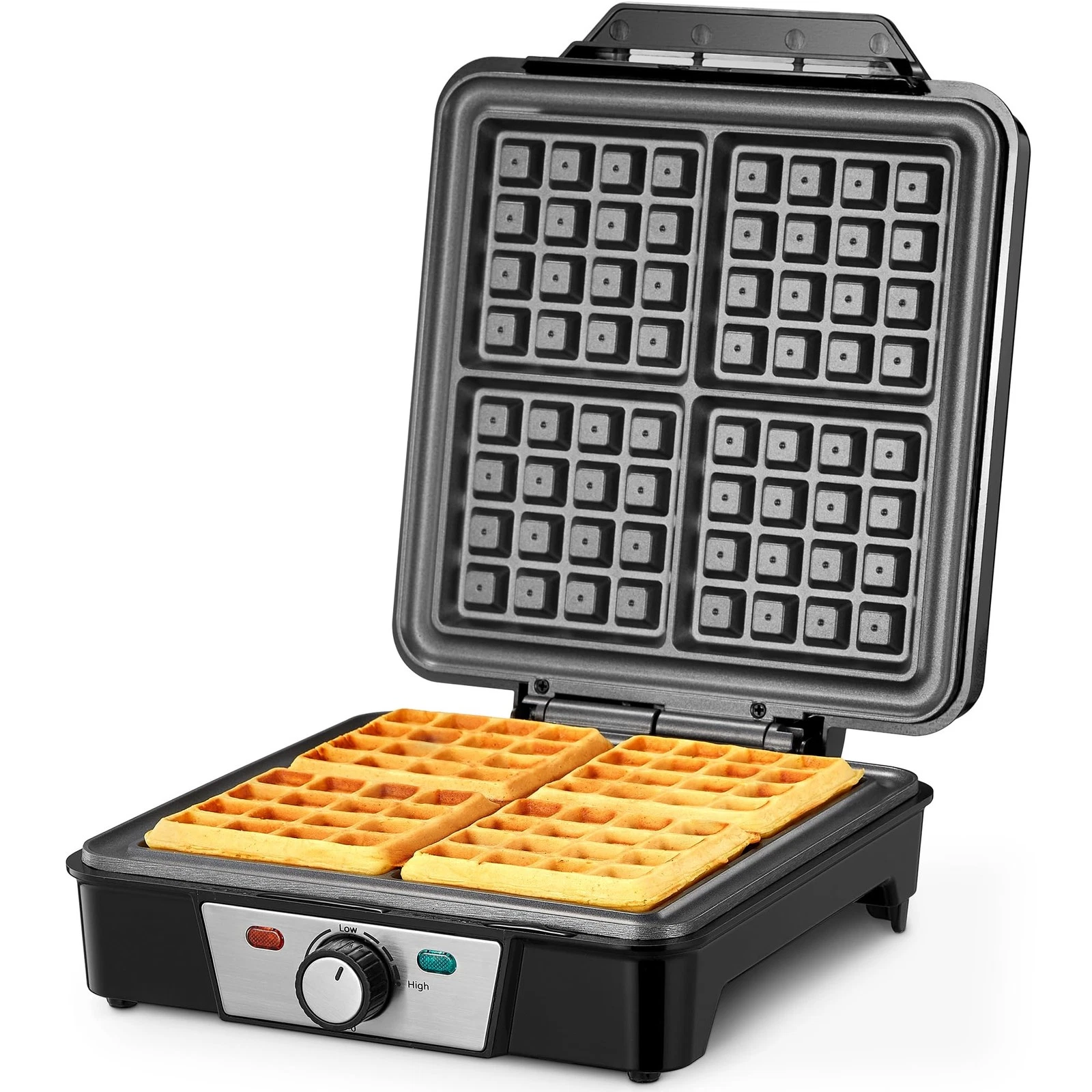 Belgian Waffle Maker 4 Slices, 1200W Waffle Iron, Anti-Overflow Waffle Iron w...