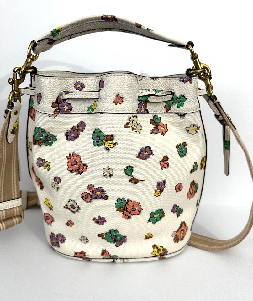 Bolso Cubo Floral COACH Field 2 Vías Lona Cuero Blanco C3854 Foto 2 de 4