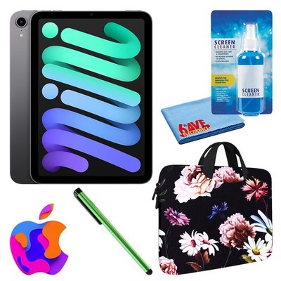 Apple iPad Mini 6 (256GB, Wi-Fi, Space Gray) Bundle with Black Floral Sleeve