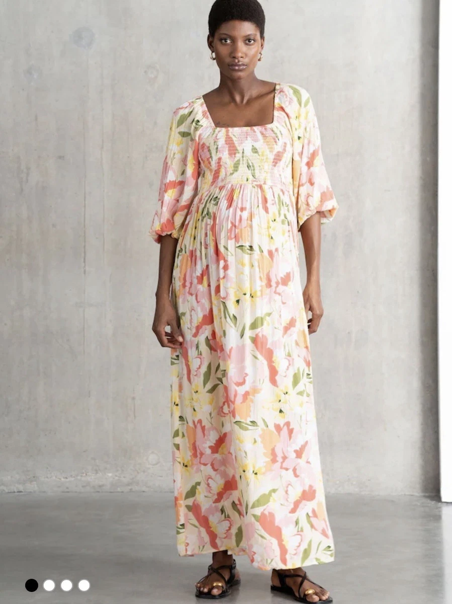 long sleeve floral maternity maxi dress ORGANIC Bohemian Floral Hand Block Printed Maxi, Maternity Photoshoot Dress, Lightweight Cotton Long Dress, Spring Long Sleeve Style Dress