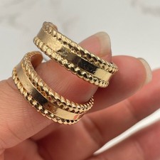 Vintage VTG Gold Tone Wide Hoops Earrings Rope Edge Dome Chunky Post Back