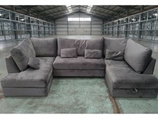 Meridian U Shape Corner Sofa Storage Bed in Grey Plush Velvet | Customer Return