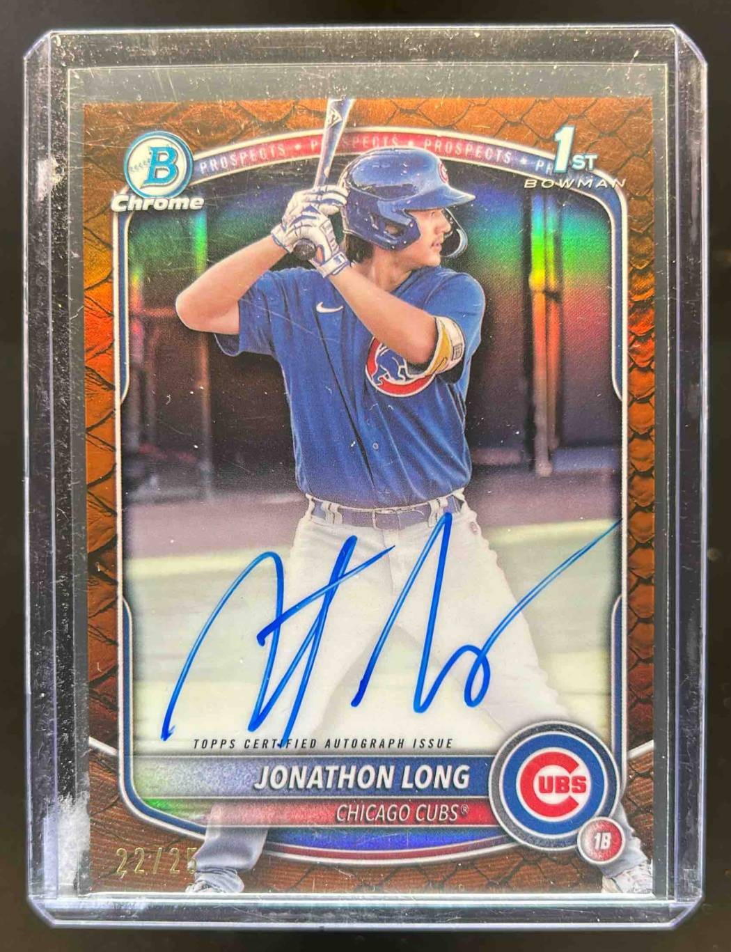 2025 Bowman Jonathon Long Chrome Auto Reptilian Orange Refractor 1st #22/25