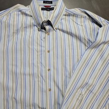 Tommy Hilfiger Striped Long Sleeve Mens XXL 2XL Button 80's 2-Ply Fabric Shirt