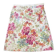 Talbots Women's 10 Colorful A Line Floral Side Zip Cotton Skirt Made in USA