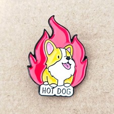 Corgi Enamel Pin HOT DOG Cute Funny Dog Lover Gift Kawaii Flame Lapel Badge
