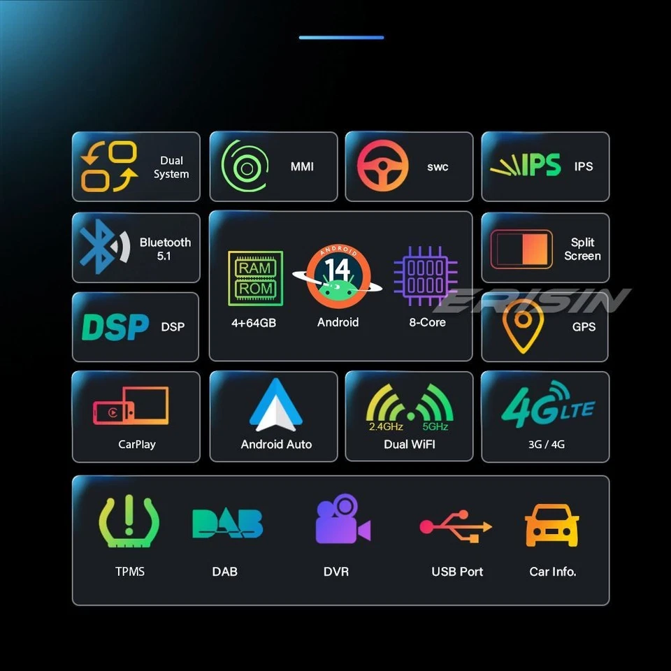 10.25" Qualcomm 64GB Android 14 Autoradio CarPlay GPS Navi Audi A4 S4 RS4 A5 S5 - Bild 2 von 4