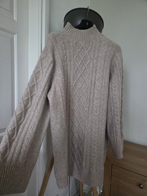 Aligne Pulloverkleid beige Oversize Zopfmuster hochgeschlossen kuschelig MED UK 12-14 