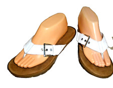 AEROSOLES WHITE LEATHR Mules Slip-On SOUTH-WESTERN STYLE THONG WEDGE Sandals 8.5