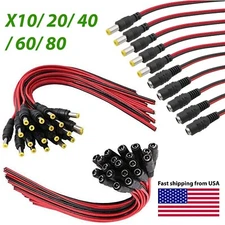 2.1mm x 5.5mmDC Power Pigtail Cable Plug 18AWG 12V 5A Male & Female Pack For Lot