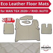 Tapetes de cuero ecológico beige con puntadas beige para MAN TGX 2020+ Auto R...