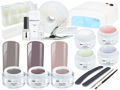 NAIL-DISCOUNT-24 XXL Nagelstudio Farb UV Gel STARTER SET NUDE Nail Art Einsteiger French Maniküre