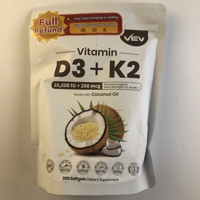 Vitamin D3 K2 Softgels - Extra Strength Bone Supplements Capsules w/ coconut oil