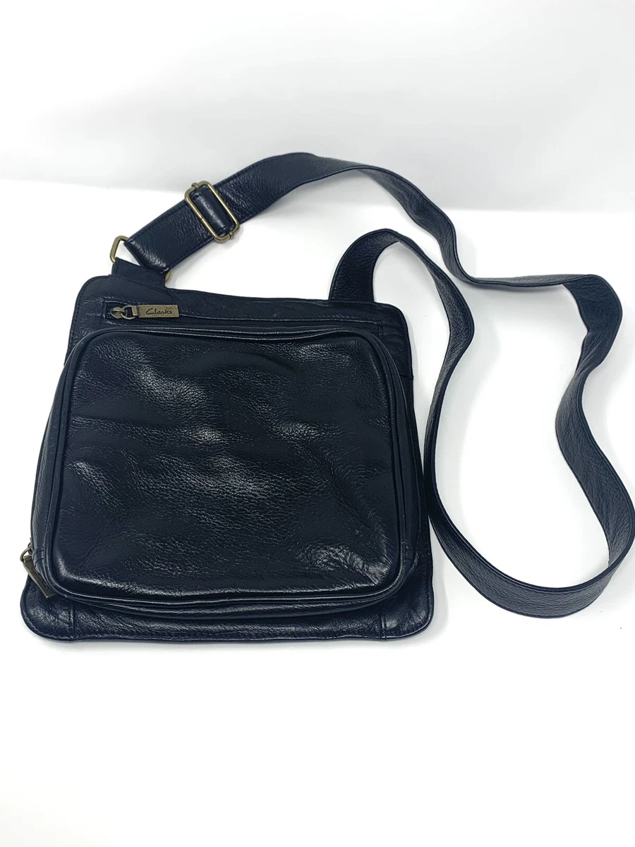 CLARKS Small Black Leather Crossbody Shoulder Bag Pouch Clutch Organizer Handbag