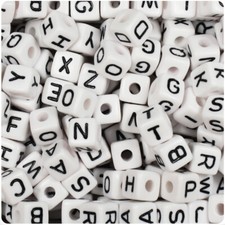BeadTin White w/Black 10mm Cube Plastic Alphabet Beads 20pcs - Letters A-Z