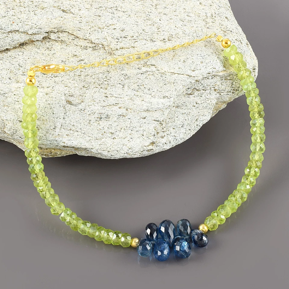Natürlich Peridot & Kyanit Tropfen Perlen Handgemacht Kette Armband Geschenk Aa - Bild 2 von 4