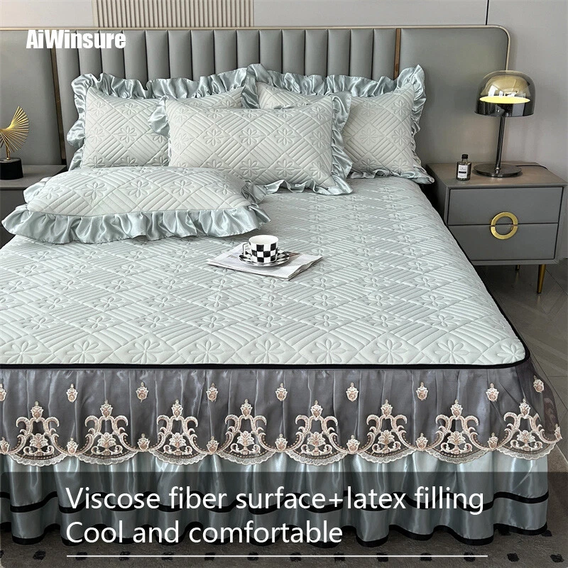 Summer Bedspread Vintage Queen Cool Latex Lace Ruffle Bed Skirt King 3PCS Soft - Image 4 of 4
