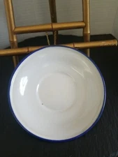 Enamelware Saucer 16cm, Vtg White/Blue Trim, Kockmas, Ker Sweden