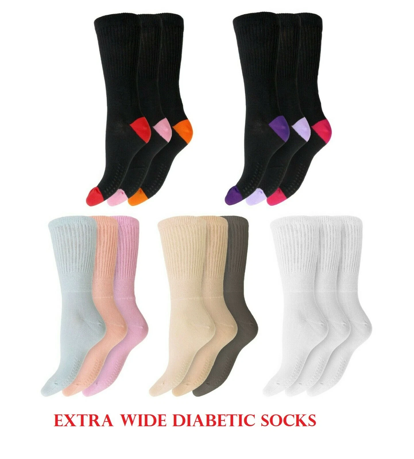 Ladies Super Soft EXTRA WIDE DIABETIC Cotton Socks UK 4-8 EU 37-42 Non-Binding