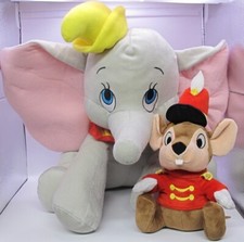 Disney Parks Large 18" Dumbo the Elephant Plush  8" Timothy Q Mouse Plush