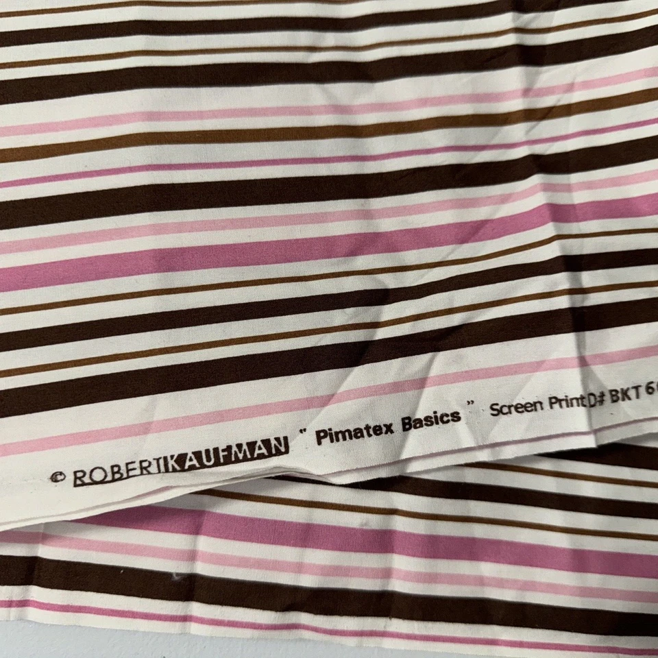 ROBERT KAUFMAN Pimatex Basics BKT 6002 Pink Brown Stripes  34" x 44" - Image 3 of 4