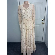 Vintage 70's Gunne Sax Women's Dress 7 Prairie Floral Cotton Lace Boho U3-19