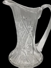 Antique American Brilliant Cut Crystal Fan & Stars Pitcher Applied Handle