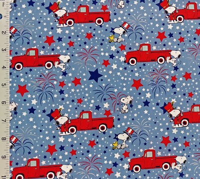 Red Truck Silver Accent Snoopy Peanuts Patriotic Cotton Fabric Springs Creative