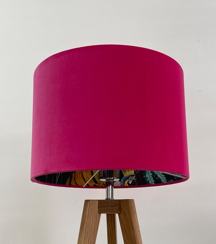 Pantalla de lámpara de terciopelo rosa caliente berenjena país de las maravillas hojas de la selva tono de luz de tambor - Imagen 14 de 16