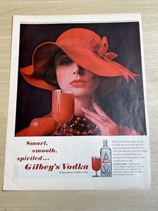 Gilbey's Vodka Lady Girl Red Hat 1962 Vintage Print Ad Life Magazine